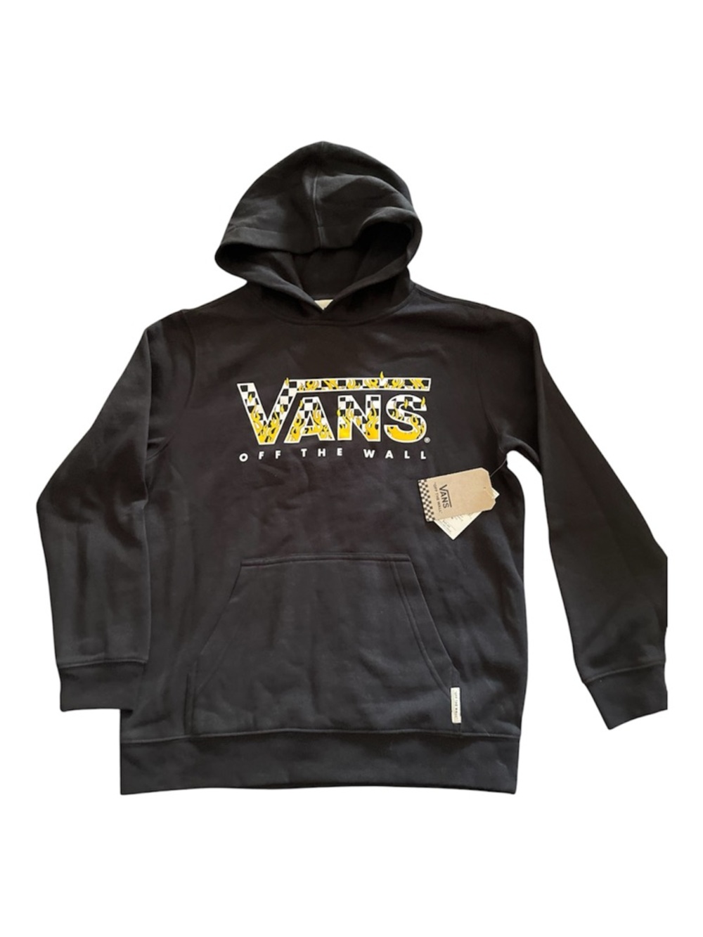 Vans Black Hoodie with Yellow Leopard Logo Print